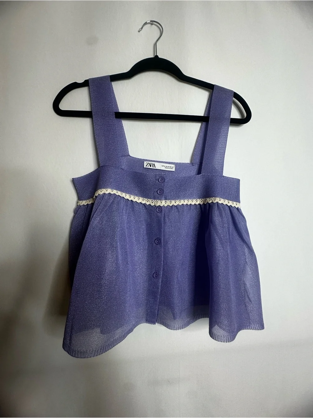 Zara Lavender Peplum Camisole with Cream Lace Trim